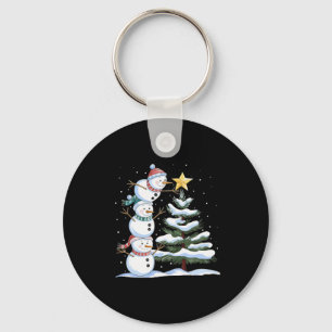 Three Snowmen Are Arranging A Christmas Tree Cute Keychain
