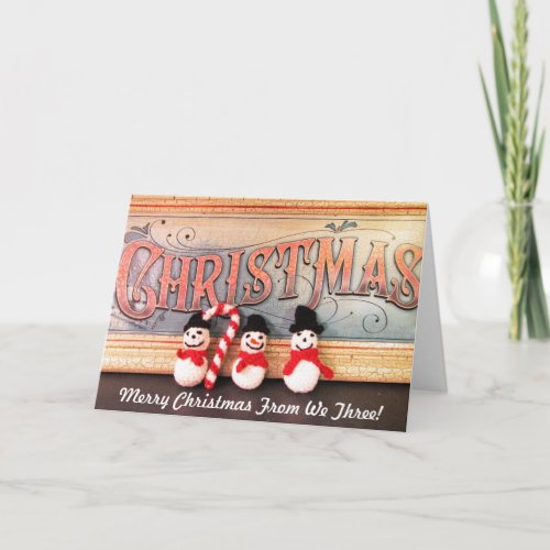 Three Snowmen w Cane Christmas Card