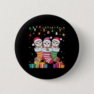 Three Snowy Owl In Sock Funny Boys Girls Kids Chri Button