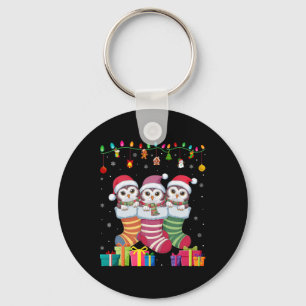 Three Snowy Owl In Sock Funny Boys Girls Kids Chri Keychain