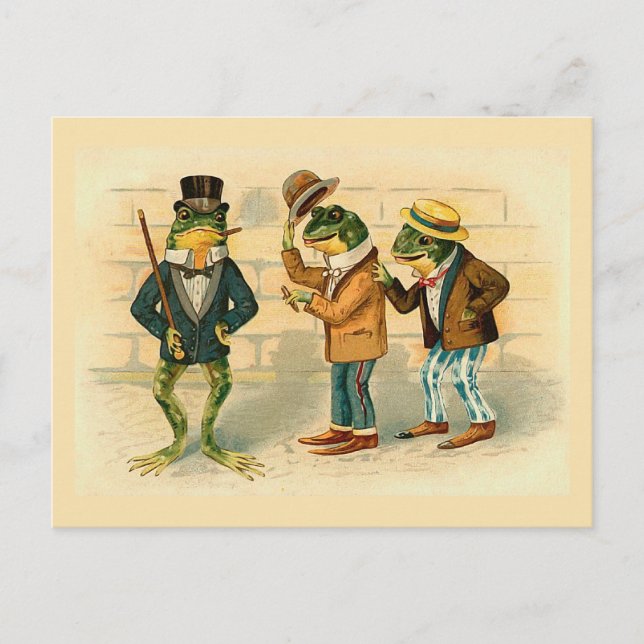 "Three Sociable Frogs" Vintage Postcard (Front)