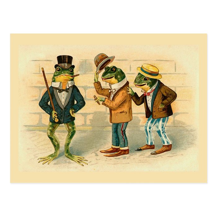 "Three Sociable Frogs" Vintage Postcard