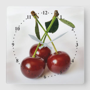 three sour cherries square wall clock