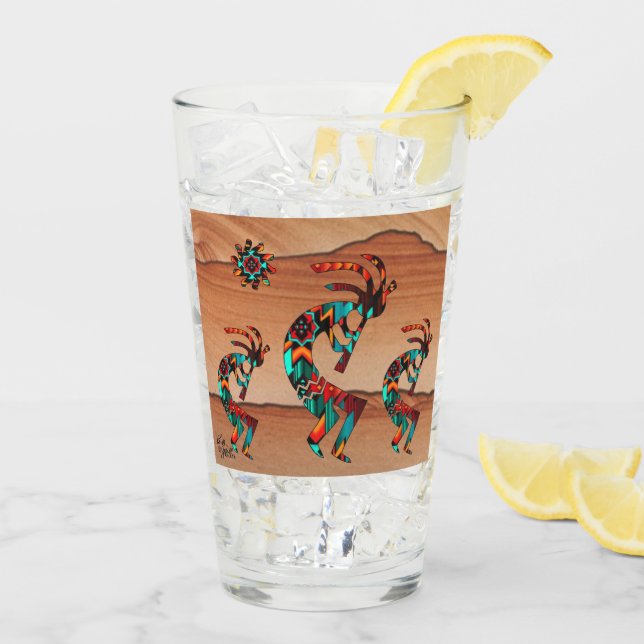 Three Southwest Kokopelli And Sun  Glass (Back Ice)