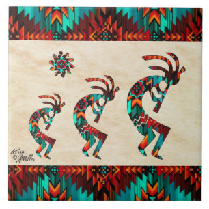 Three Southwest Kokopelli Ceramic Tile