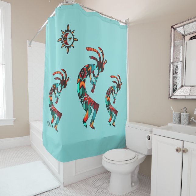 Three Southwest Kokopelli Shower Curtain (In Situ)