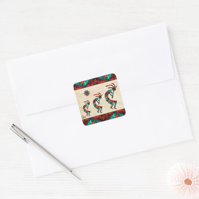 Three Southwest Kokopelli Square Sticker (Envelope)