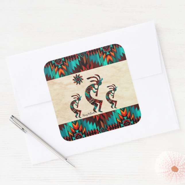 Three Southwest Kokopelli Square Sticker (Envelope)