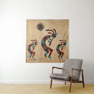 Three Southwest Kokopelli Tapestry