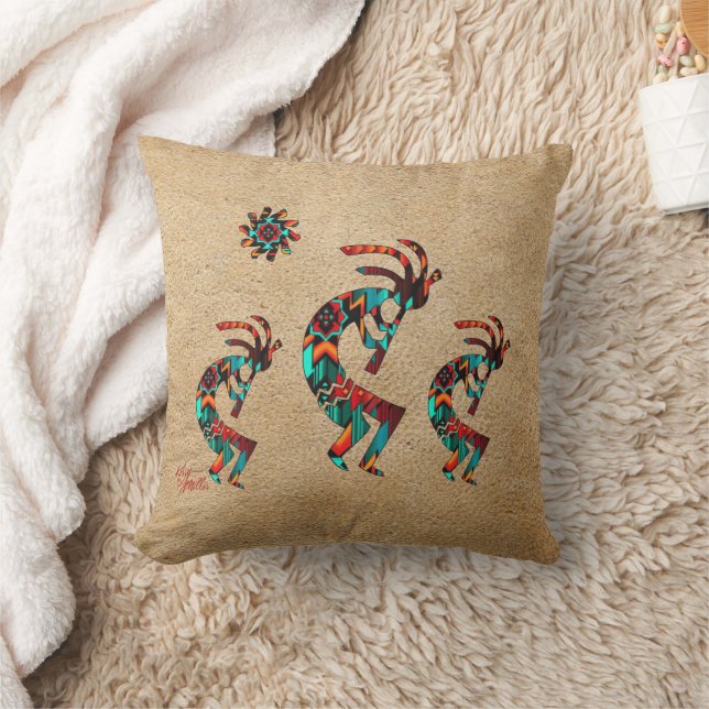 Three Southwest Kokopelli Throw Pillow (Blanket)