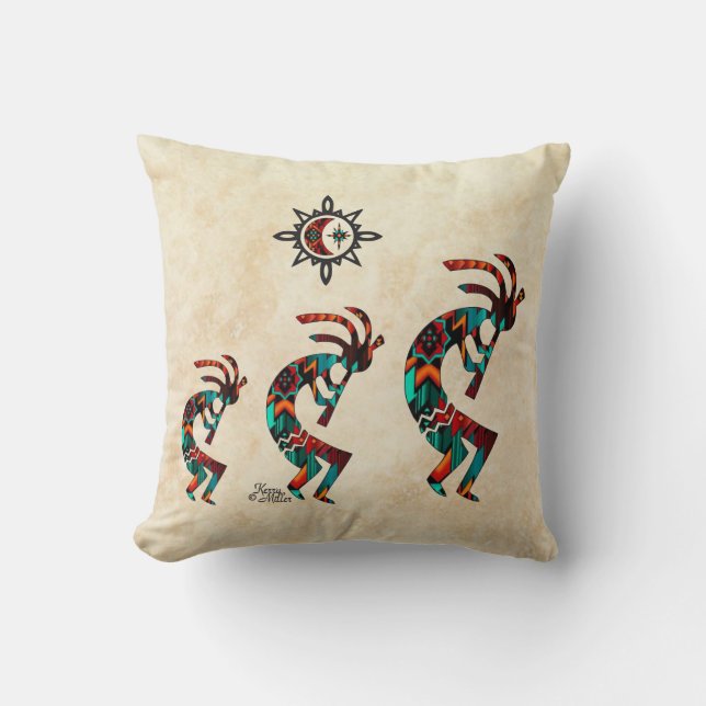 Three Southwest Kokopelli Throw Pillow (Front)