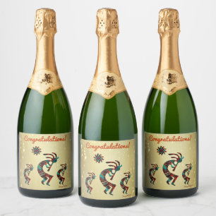 Three Southwest Kokopelli Wine Label