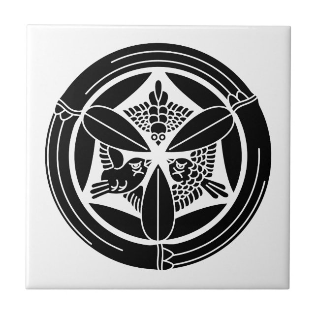 Three Sparrows in a Bamboo Circle Ceramic Tile (Front)