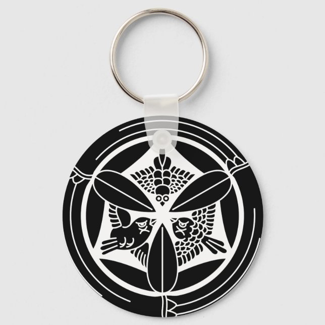 Three sparrows in a bamboo circle keychain (Front)