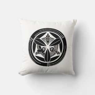Three sparrows in a bamboo circle throw pillow