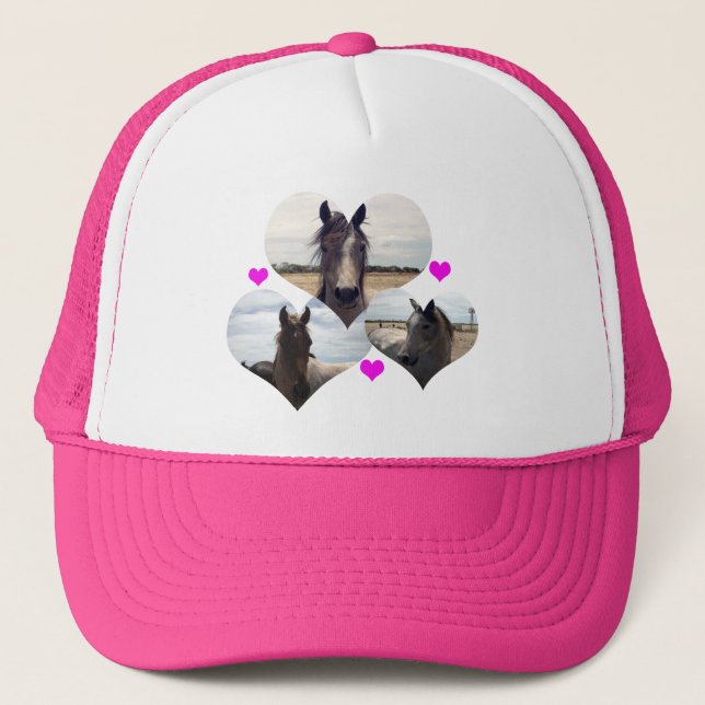 Three Speckled Horses In Love Hearts, Pink Trucker Hat (Front)