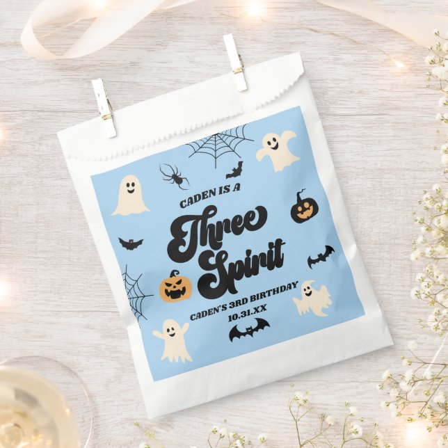 Three Spirit Blue Halloween 3rd Birthday Party Favor Bag (Clipped)