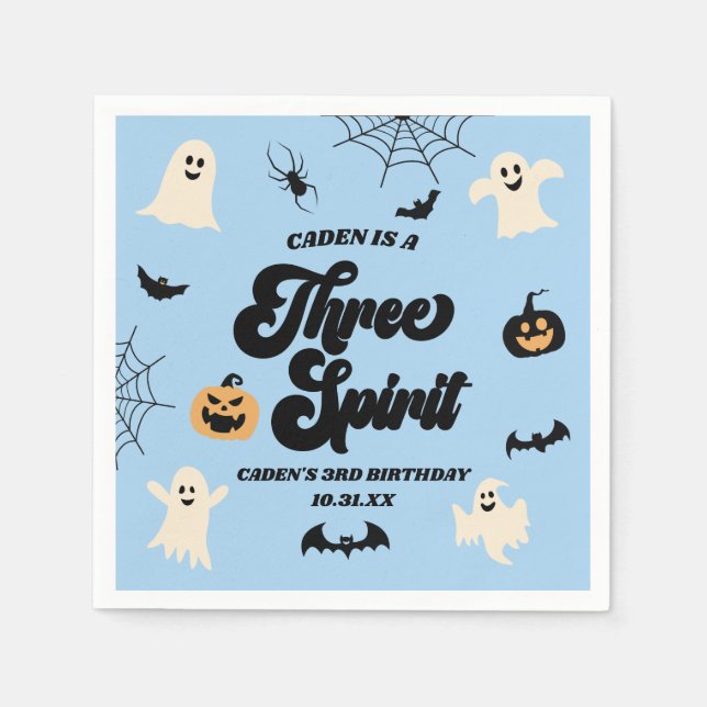 Three Spirit Blue Halloween 3rd Birthday Party Napkins (Front)