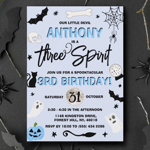 Three Spirit Boys Halloween 3rd Birthday Invitation