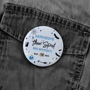 Three Spirit! Boys Halloween 3rd Birthday Party Button