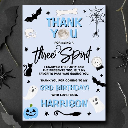 Three Spirit! Boys Halloween 3rd Birthday Thank You Card