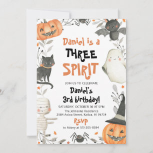 Three Spirit Cute Halloween 3rd Birthday Invite