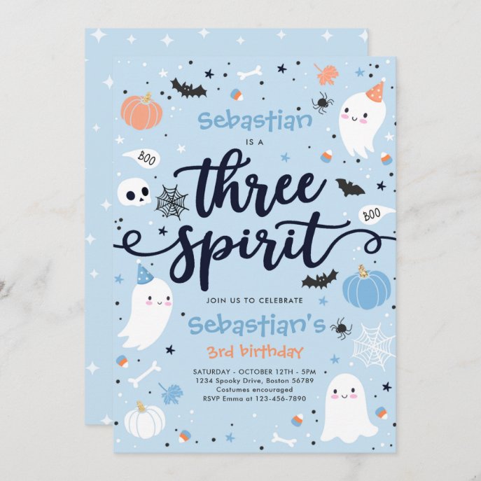 Three Spirit Cute Halloween Ghost 3rd Birthday Invitation