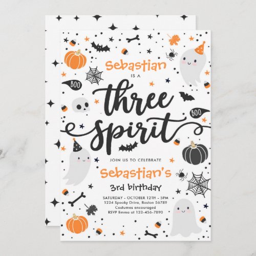 Three Spirit Cute Halloween Ghost 3rd Birthday Invitation