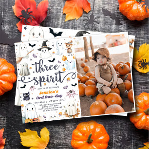 Three Spirit Cute Halloween Ghost 3rd Birthday Invitation