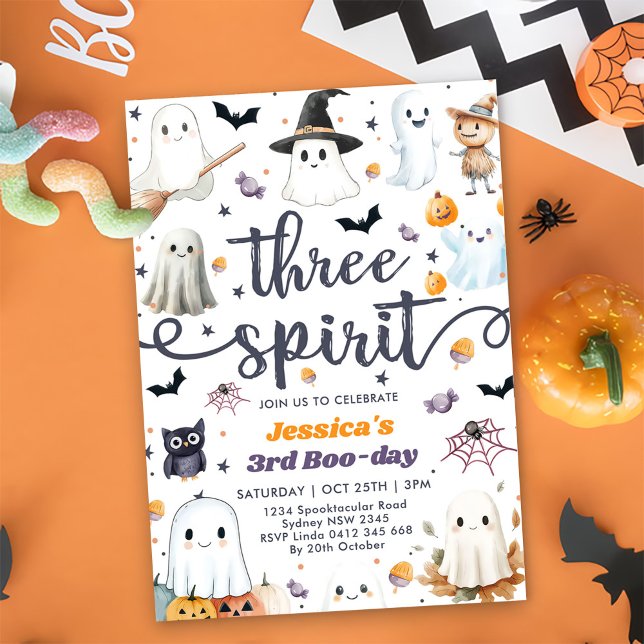 Three Spirit Cute Halloween Ghost 3rd Birthday Invitation (Creator Uploaded)