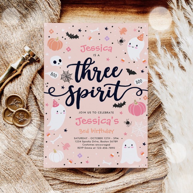 Three Spirit Cute Halloween Ghost 3rd Birthday  Invitation (Creator Uploaded)
