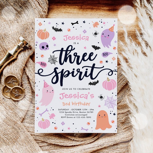 Three Spirit Cute Halloween Ghost 3rd Birthday Invitation (Creator Uploaded)