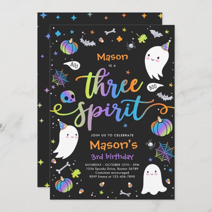 Three Spirit Cute Halloween Ghost 3rd Birthday Invitation