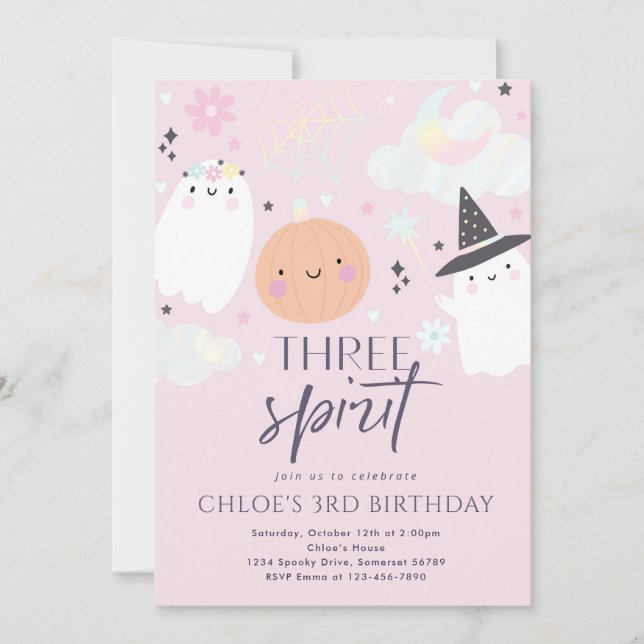 Three Spirit Cute Halloween Ghost 3rd Birthday Invitation (Front)