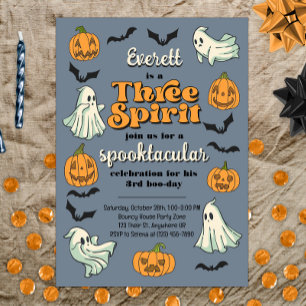 Three Spirit Ghost Third Halloween Fall Birthday Invitation