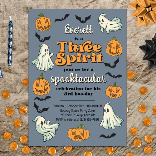 Three Spirit Ghost Third Halloween Fall Birthday Invitation