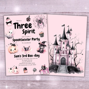 Three Spirit Girl Cute Pink Halloween 3rd Birthday Invitation