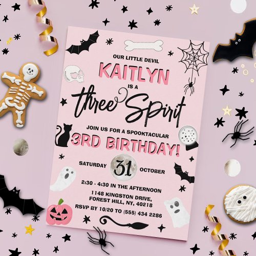 Three Spirit Girls Halloween 3rd Birthday Invitation