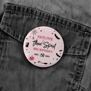 Three Spirit! Girls Halloween 3rd Birthday Party Button