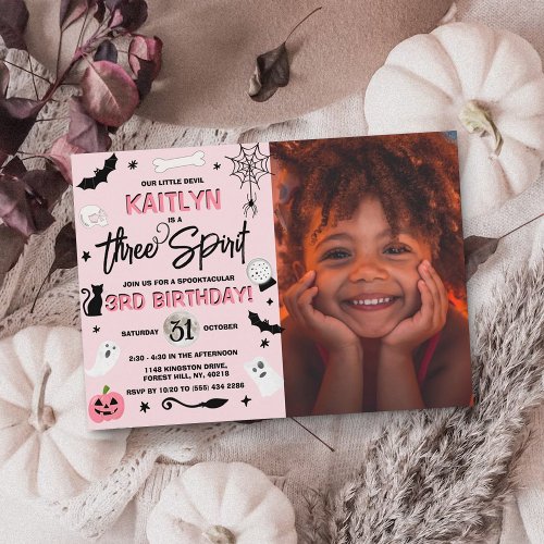 Three Spirit Girls Halloween 3rd Birthday Photo Invitation