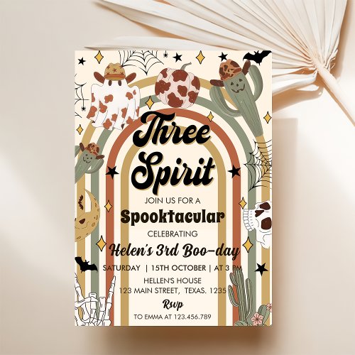 Three Spirit Groovy Cactus Halloween Birthday Invitation