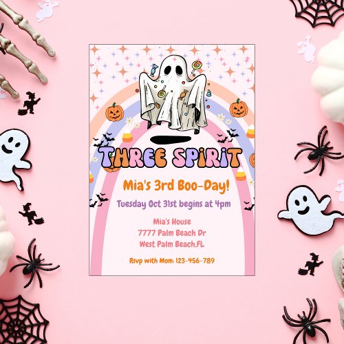 Three Spirit Groovy Ghost Halloween 3rd Birthday  Invitation