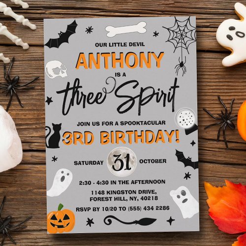 Three Spirit Halloween 3rd Birthday Invitation