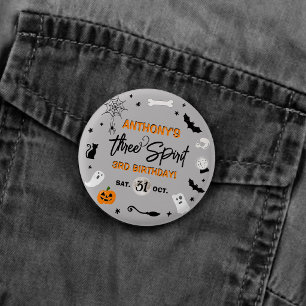 Three Spirit! Halloween 3rd Birthday Party Favor Button