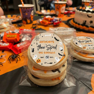 Three Spirit! Halloween 3rd Birthday Party Favor Classic Round Sticker