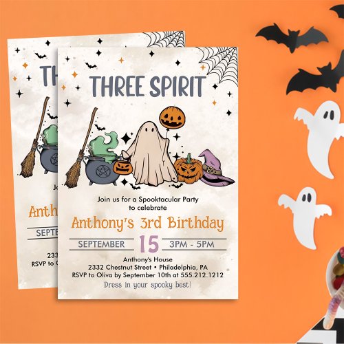 Three Spirit Halloween 3rd Birthday Party Invitation