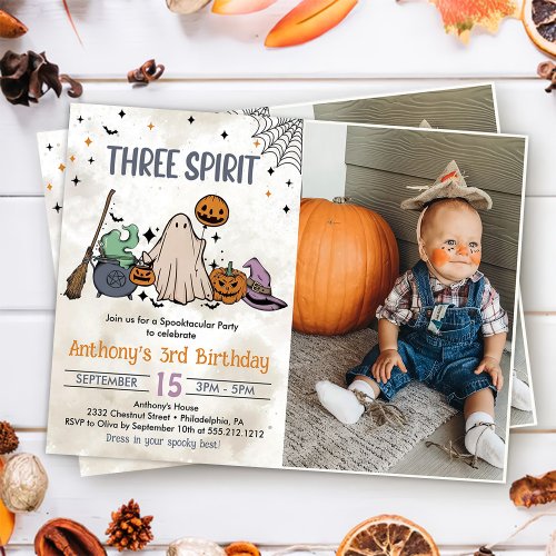 Three Spirit Halloween 3rd Birthday Party Photo Invitation