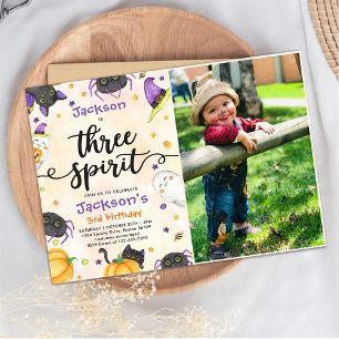 Three Spirit Halloween 3rd Birthday Photo Invitation