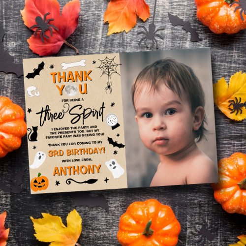Three Spirit! Halloween 3rd Birthday Photo Thank You Card