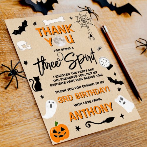 Three Spirit! Halloween 3rd Birthday Thank You Card